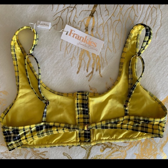 FRANKIES BIKINIS WOMEN SUMMER SWIM PLAID YELLOW BIKINI TOP SIZE LARGE - Picture 6 of 7
